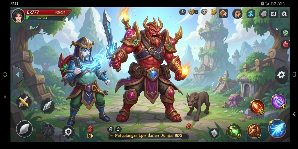 Screenshot gameplay menunjukkan aksi seru dalam pertempuran RPG.