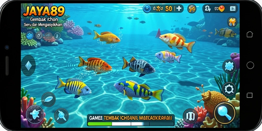 Tangkapan layar menunjukkan gameplay menarik dari JAYA89 dengan ikan berwarna-warni.