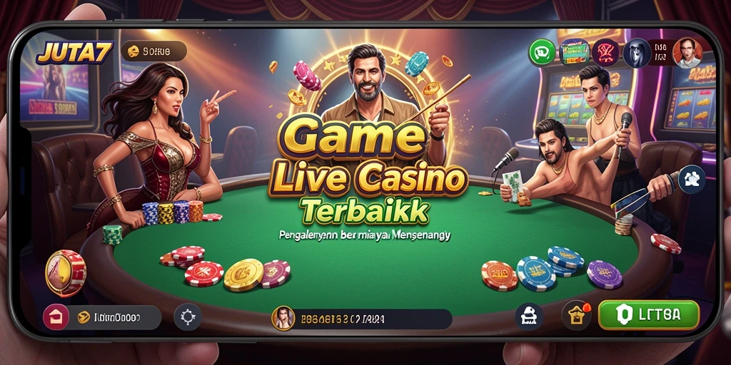 Screenshot permainan Live Casino menampilkan dealer profesional dan gameplay yang seru.