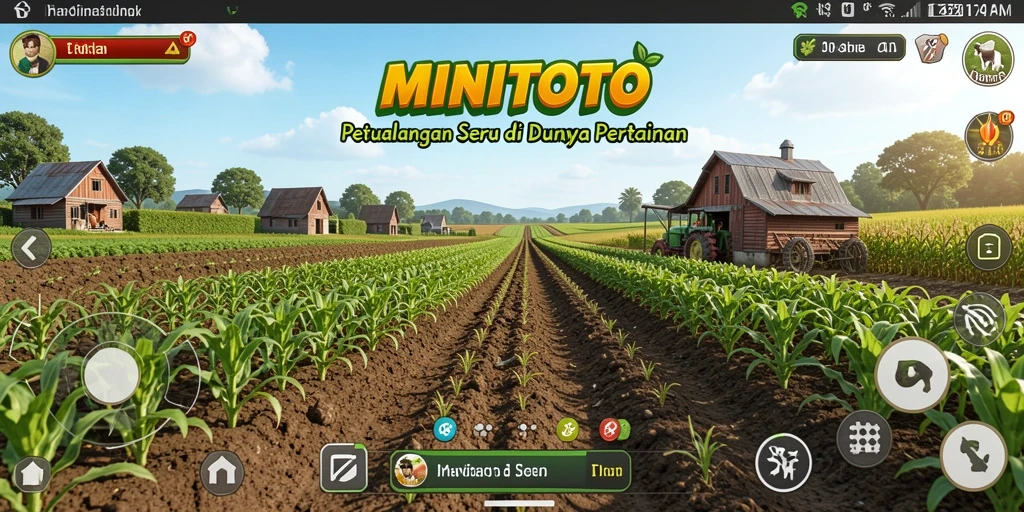 Screenshot utama MINITOTO menunjukkan kegiatan bertani yang mengasyikkan.