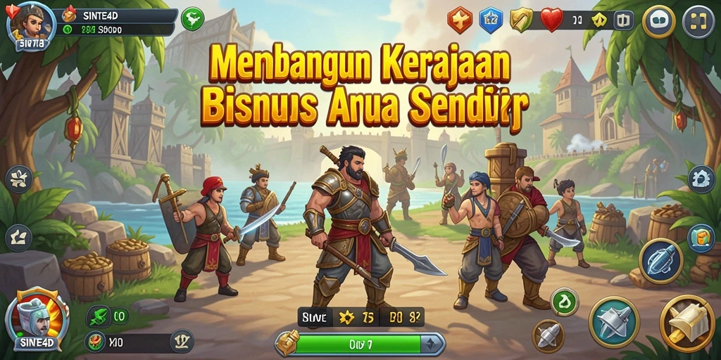 Tampilan gameplay SINTE4D menampilkan suasana membangun kerajaan bisnis.